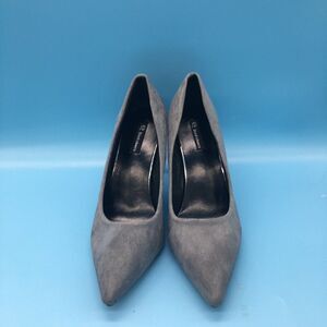 Gray Pointed Toe Pumps Mid Heel Stilettos Slip On Office Dress Shoe